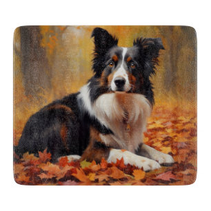 Planche À Découper Collie frontalier à l'automne Feuilles automne Ins