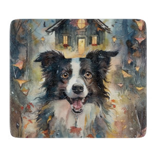 Planche À Découper Collie frontalier d'Halloween avec effroi Citrouil