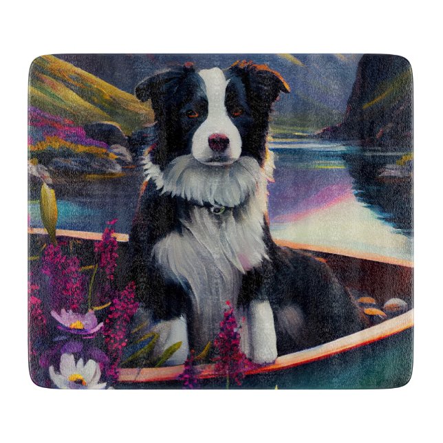 Planche À Découper Collie frontalier sur une pagaie : une aventure Pi (Devant)