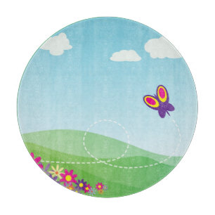 PLANCHE À DÉCOUPER COLLINE AVEC BOUTEILLE ET FLEURS