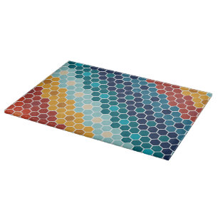 Planche À Découper Coloré Retro Mosaïque Florale Motif Hexagon