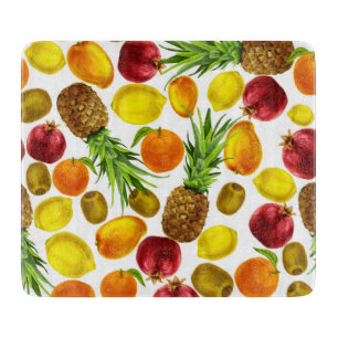 Planche à découper colorée en verre de fruits aqua