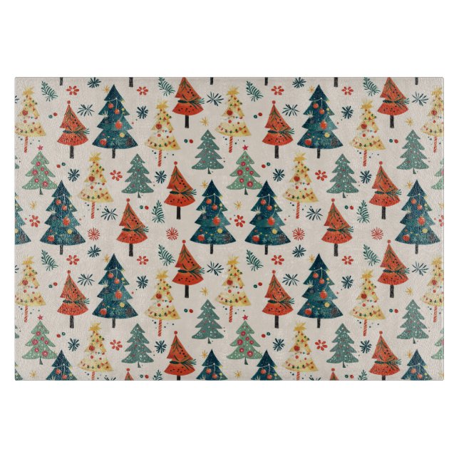 Planche À Découper Colourful Christmas Pine Trees Seamless Pattern (Devant)