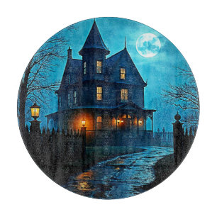 Planche À Découper Conception de nuit au clair de lune bleu du manoir