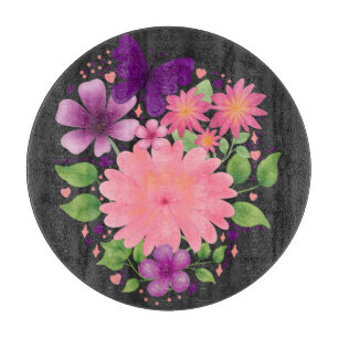 Planche À Découper Conception de papillon floral rose à l'aquarelle 