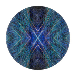 Planche À Découper Conception de plume fractale bleue