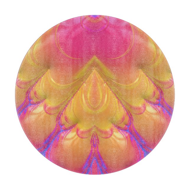 Planche À Découper Conception fractale originale 3D rose, jaune et bl (Devant)