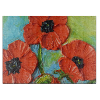 Planche À Découper Conseil rouge de taille du verre de pavots