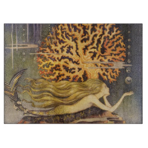 Planche À Découper Conte de fées vintage, petite sirène dans le corai