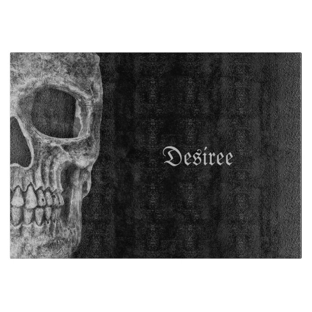 Planche À Découper Cool Gothique Moitié Crâne Noir et Blanc Grunge (Devant)