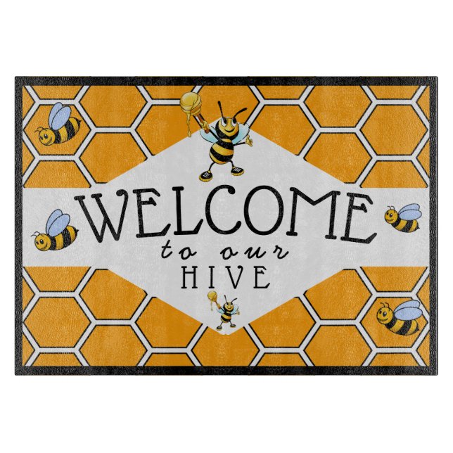 Planche À Découper Cool & Mignonne Bienvenue À Notre Bee Hive (Devant)