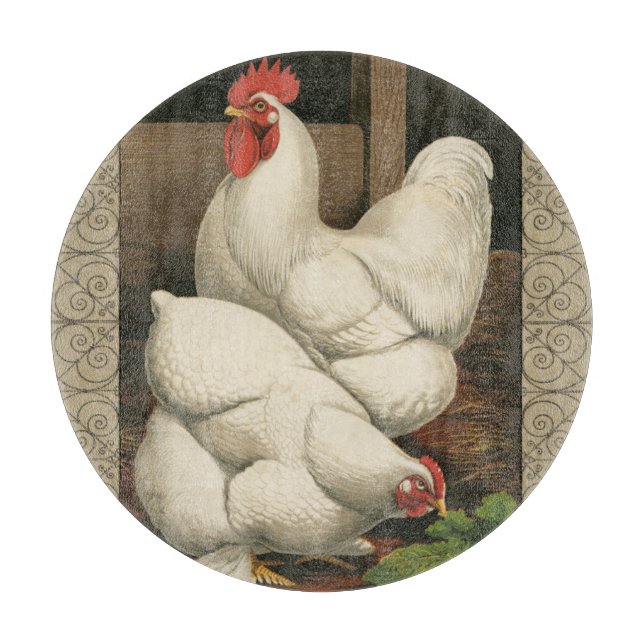 Planche À Découper Coq & Hen à l'extérieur Hen House avec frontière b (Devant)