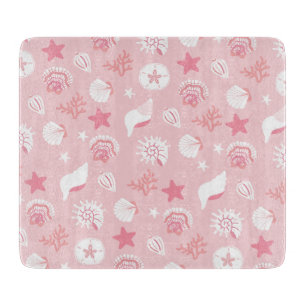 Planche À Découper Coquilles de mer roses pastel et motif sans coutur