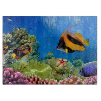 Planche À Découper Corail coloré et poissons tropicaux