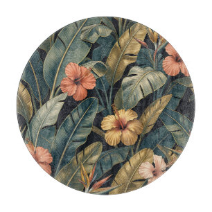 Planche À Découper Corail Hibiscus Feuille de Banane Motif Tropical F