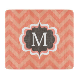 Planche À Découper Coral rose Chevron Motif Personnalisé Monogramme