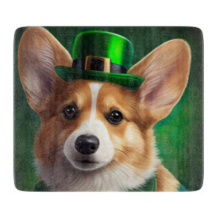 Planche À Découper Corgi Dog en robe de fête St. Patrick