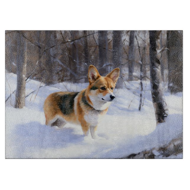 Planche À Découper Corgi laisse neiger Noël (Devant)