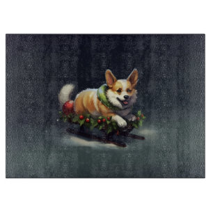 Planche À Découper Corgi Noël neige hiver