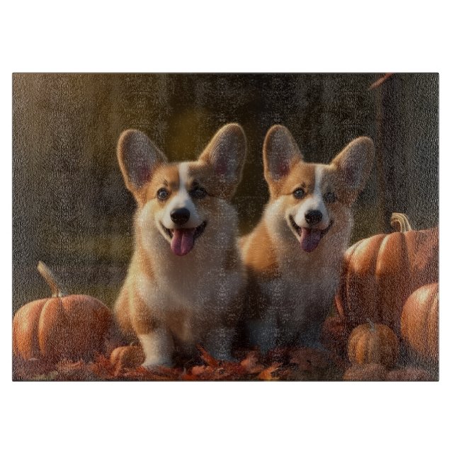 Planche À Découper Corgi Puppy Automne Citrouille de plaisir (Devant)