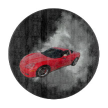 Corvette rouge avec fumée grise arrière - plan amo