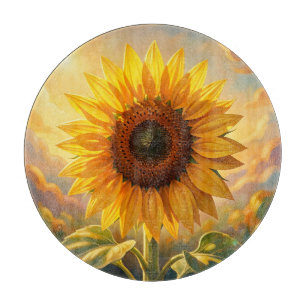 Planche À Découper Coucher de soleil au tournesol doré radieux