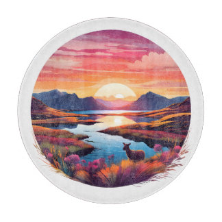 Planche À Découper Coucher De Soleil Du Lac Ewe En Écosse