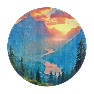 Planche À Découper Coucher de soleil en montagne : Art de la paix de