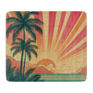 Planche À Découper Coucher de soleil rétro/tropical vintage/hawaïen