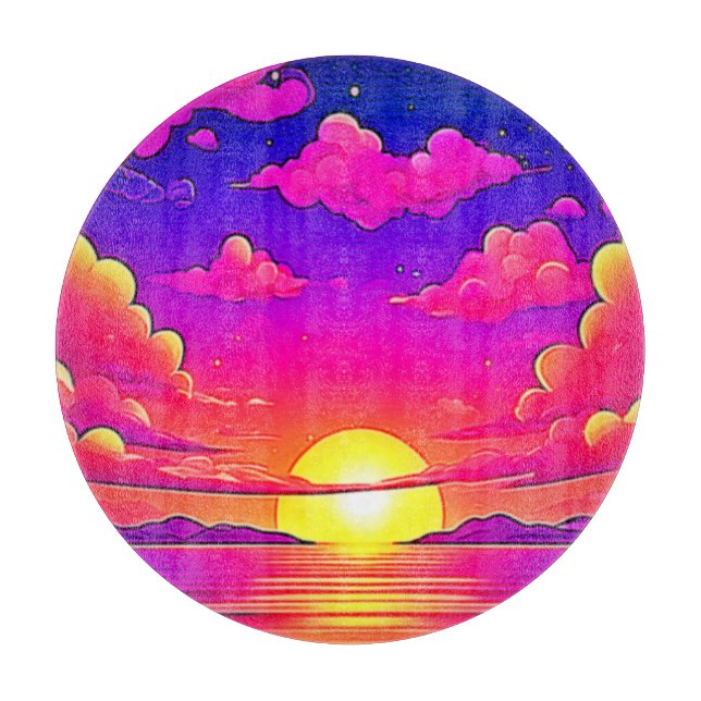 Planche À Découper Coucher de soleil rose et violet (Devant)