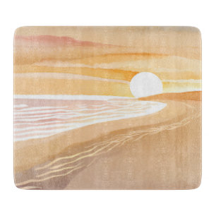 Planche À Découper Coucher de soleil sur la plage aquarelle Beau ja