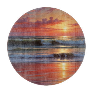 Planche À Découper Coucher Rouge Océan Peinture de paysage marin
