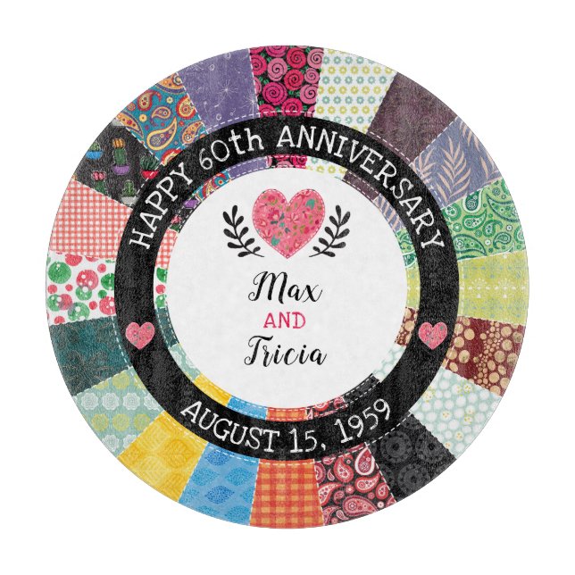 Planche À Découper Couilet de Patchwork, 60e anniversaire personnalis (Devant)