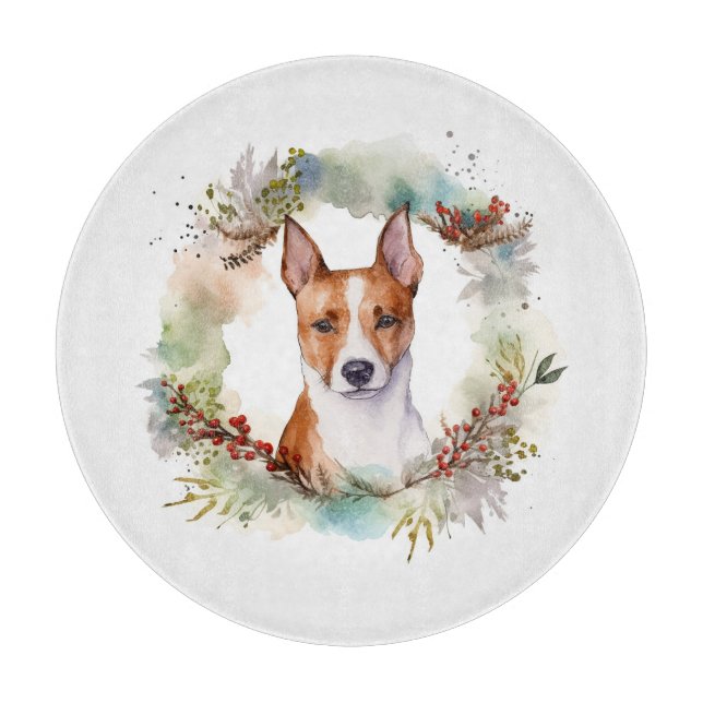 Planche À Découper Coupe de fête de la couronne de Noël Basenji (Devant)