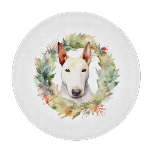 Planche À Découper Coupe de fête de la couronne de Noël Bull Terrier