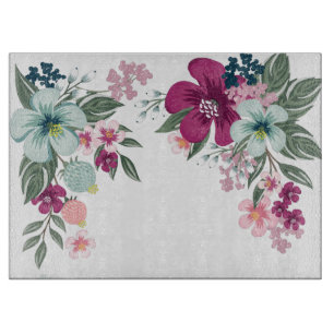 Planche À Découper Coupe de verre Fleur tropicale sur blanc