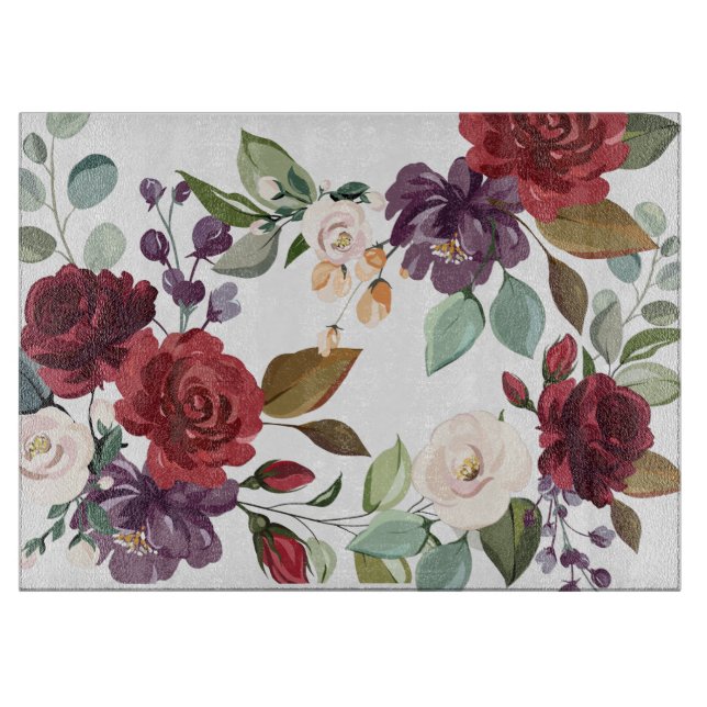 Planche À Découper Coupe de verre Roses blanches Or Flo géométrique (Devant)