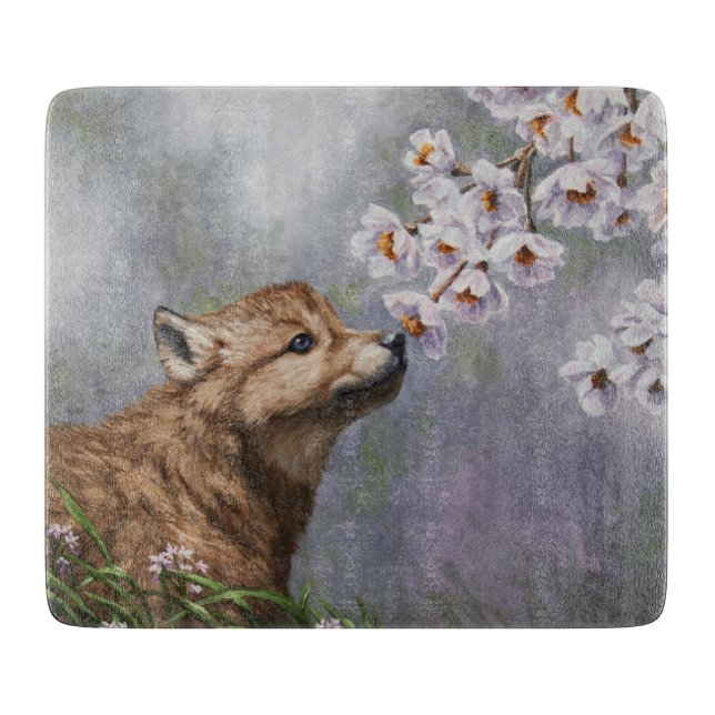 Planche À Découper Coupe et fleurs de loup gris mignonne pour bébé (Devant)