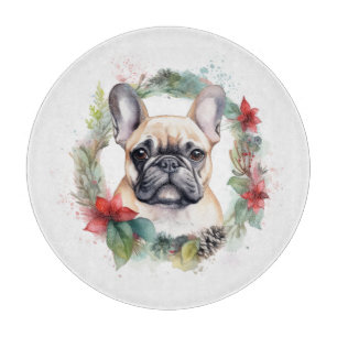 Planche À Découper Couronne de Noël Bouledogue français Chien de fête