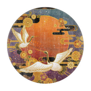Planche À Découper Crane Bird Chrysanthemum Motif japonais