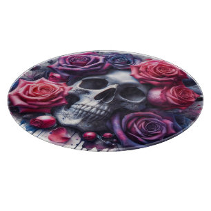 Planche À Découper Crâne entouré de Roses dynamiques