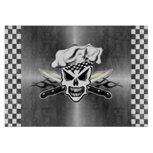 Planche À Découper Crâne et couteaux flamboyants 2 de chef de chef