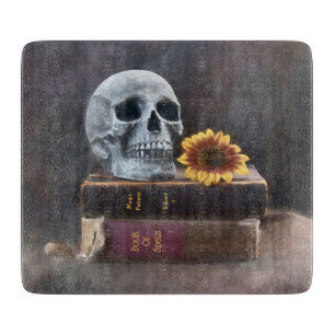 Planche À Découper Crâne Livres Vintages Tournesol Jaune Gothique