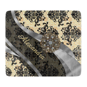 Planche À Découper Crème personnalisée joli motif girly damask
