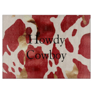 Planche À Découper Crème Rouge Or Occidental Cowhide Howdy