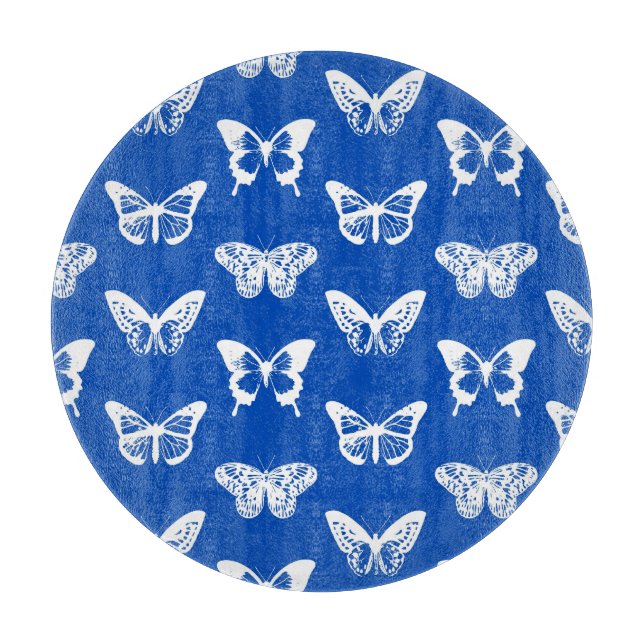 Planche À Découper Croquis papillon, bleu cobalt et blanc (Devant)