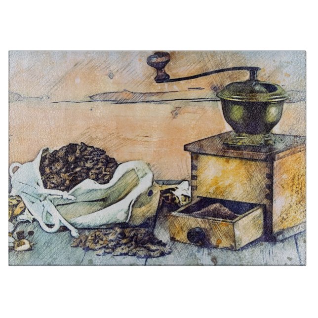Planche À Découper Cuisine Coffee Grinder Cuisine Alimentation Art  (Devant)