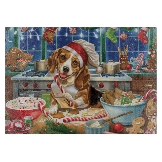 Planche À Découper Cuisine de vacances beagle : Noël festif (Devant)