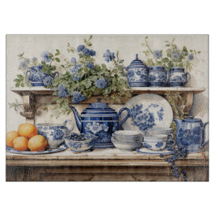 Planche À Découper Cuisine Plateau Bleu Blanc Plats Oranges