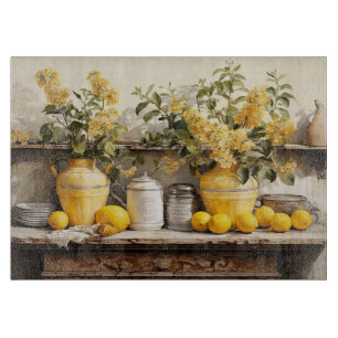 Planche À Découper Cuisine rétro Étagère Fleur Jaune Vase Lemons